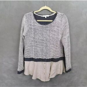 Anthropologie Gray and Cream Blouse with Boho Chic Design